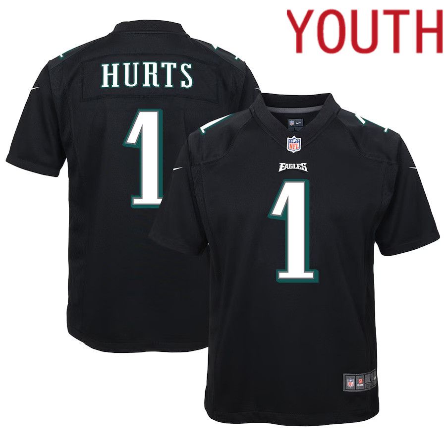 Youth Philadelphia Eagles #1 Jalen Hurts Nike Black Team Game NFL Jersey